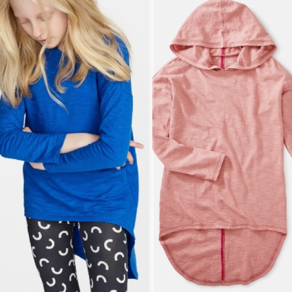 🆕tea Collection Girl’s Hooded Hi-Lo L/S Tunic Top